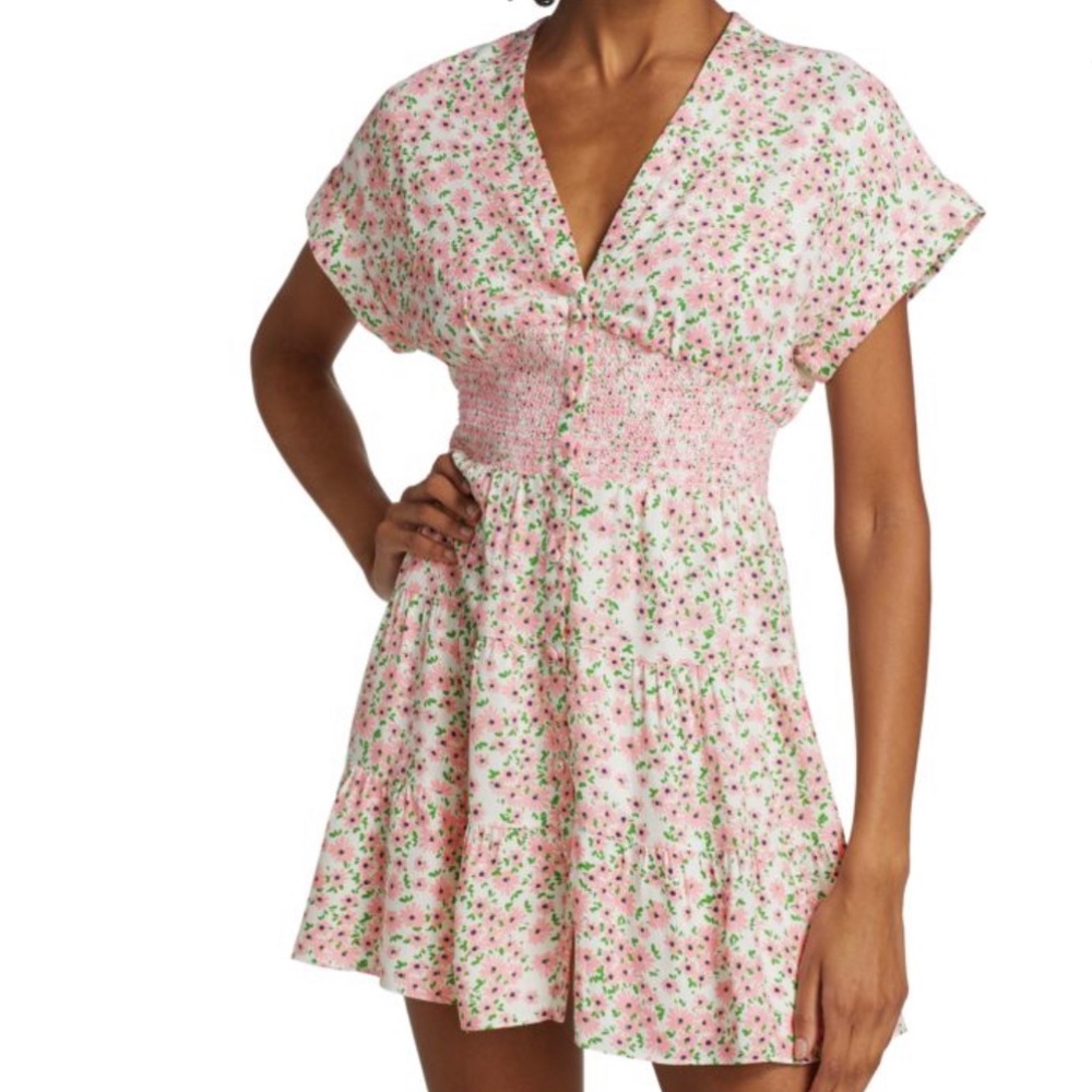Alice + Olivia Keela Floral Smocked Waist Mini Dress